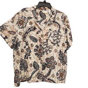 Alfred Dunner Blouse Size 22W Button Front Linen Blend Top Short Sleeve